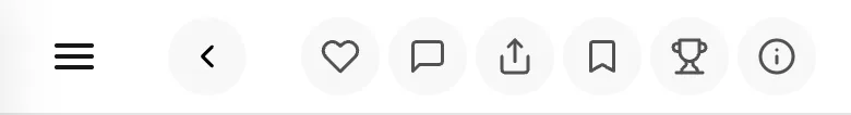 The game page top bar: like, comment, share, bookmark, leaderboard and info icons